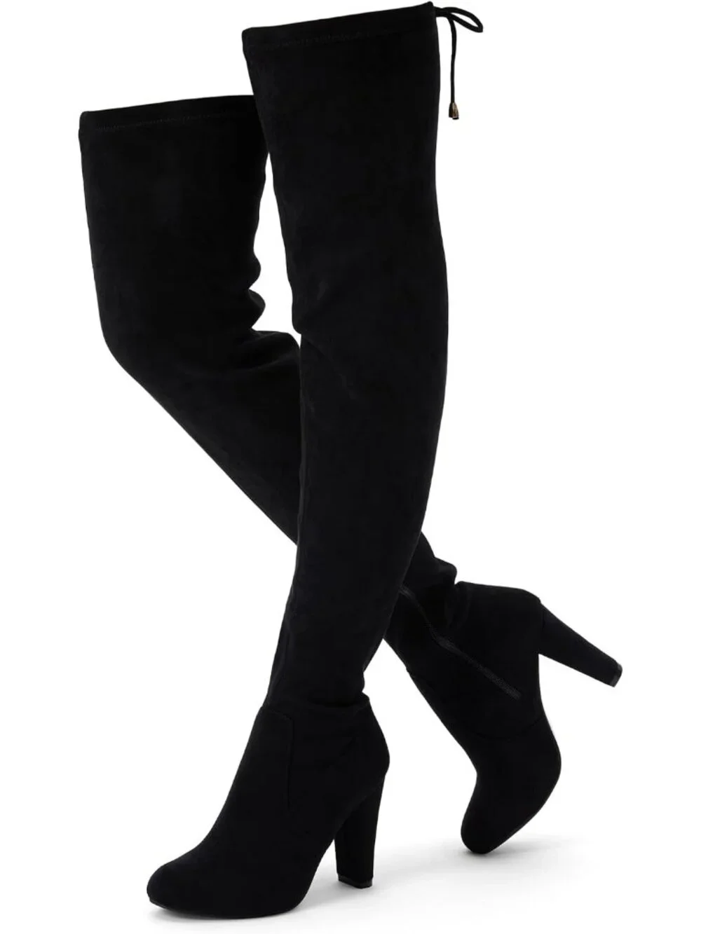 Women's Black Suede Suede Closed Round Toe Block Heel Over The Knee High Boots
